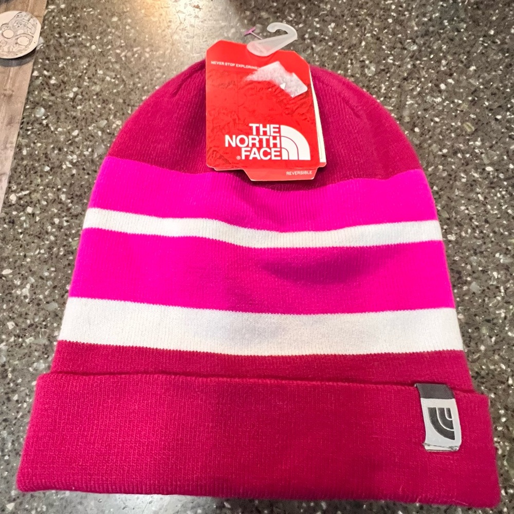 NWT The North Face Reversible Rock 2 Beanie Hat Cap Striped Winter Outdoor Snow